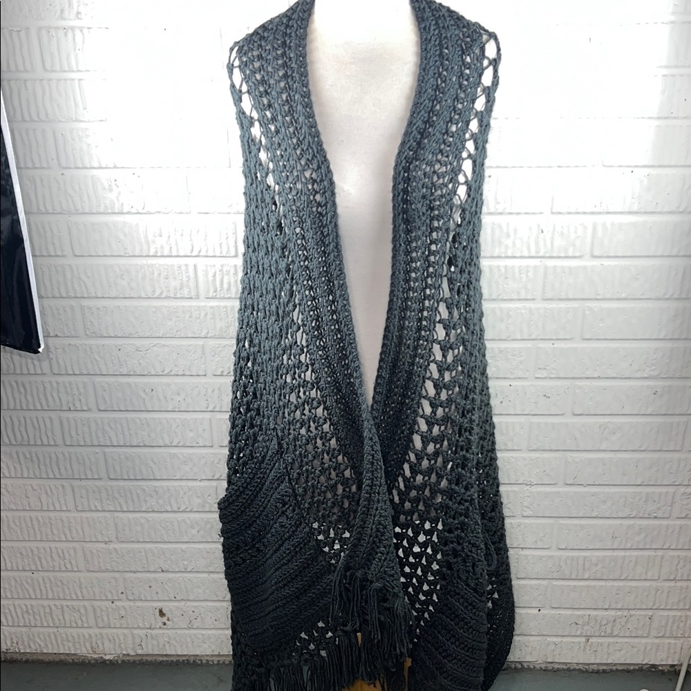 Handmade Gray Knit Open Front Wrap